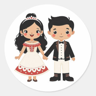 Niedliche Paar Hochzeitsticker Runder Aufkleber