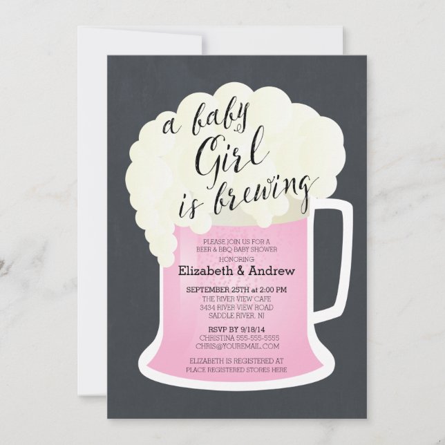 Niedliche Paare Girls Baby Shower Brew Einladung (Vorderseite)