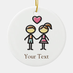 niedliche Paare in der Liebe, die Hände hält Keramikornament