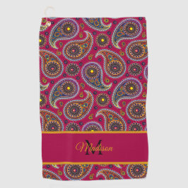 Niedliche Paisley Red Yellow Monogram Golfhandtuch