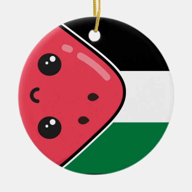 Niedliche Palästinafahne mit wassermelonfreiem Pal Keramik Ornament (Vorne)