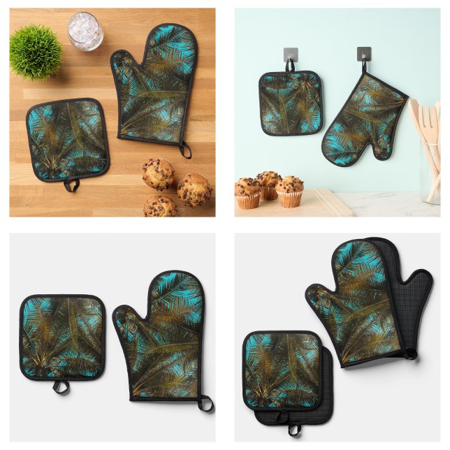 Niedliche Palm Blätter Design Ofenhandschuh & Topflappen-Set (Cute Palm Leaves Design Oven Mitt & Pot Holder Set
)