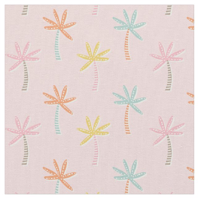 Niedliche Palmen im hellrosa Hintergrund Stoff (Nahaufnahme)