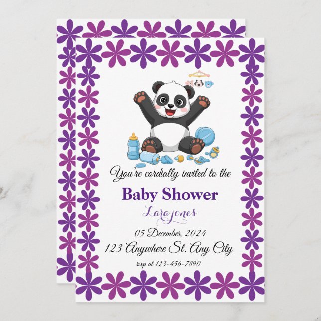 Niedliche Panda-Babydusche Einladung (Vorne/Hinten)