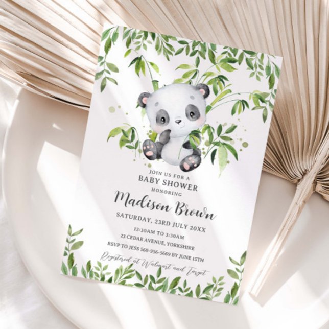 Niedliche Panda Bamboo Greenery Baby Dusche Einladung (Von Creator hochgeladen)