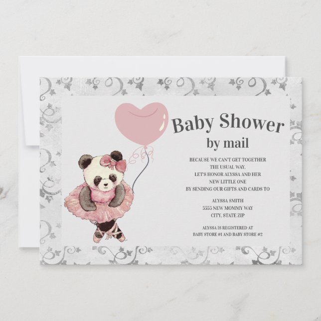 Niedliche Panda Bear Ballerina Baby Girl Dusche by Einladung (Vorderseite)