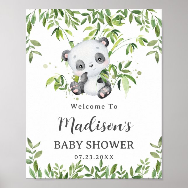 Niedliche Panda Bear Cub Greenerity Baby Dusche Em Poster (Vorne)