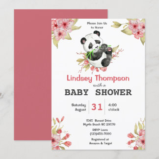 Niedliche Panda Bear Floral Girls Babydusche Einladung