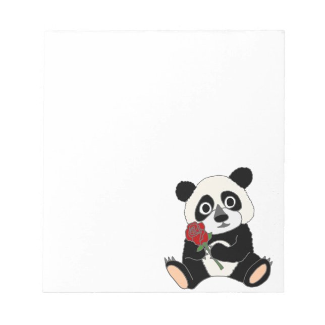 Niedliche Panda Bear Holding-Rote Rose Notizblock (Vorderseite)