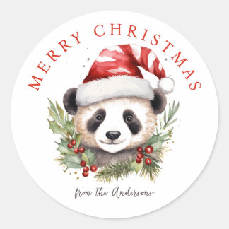Niedliche Panda Bear Weihnachtsmannmütze Runder Aufkleber
