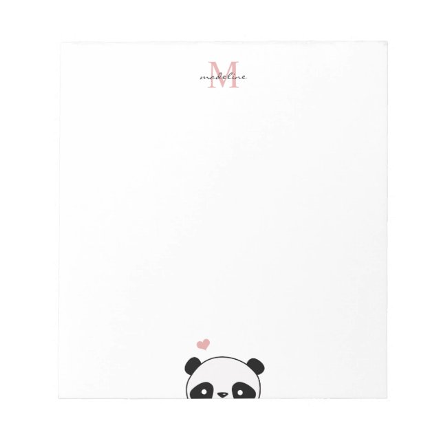 Niedliche Panda Blink Pink Monogram Script Notizblock (Vorderseite)