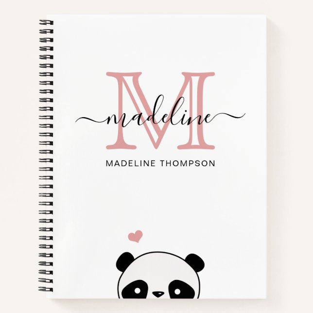 Niedliche Panda Blink Pink Monogram Script Notizbuch (Vorderseite)