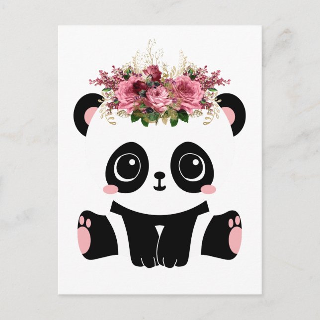 Niedliche Panda-Blumenkrone Postkarte (Vorderseite)