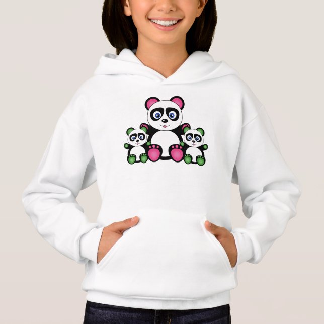 Niedliche Panda-Familie in Grün und Rosa Hoodie (Vorderseite)