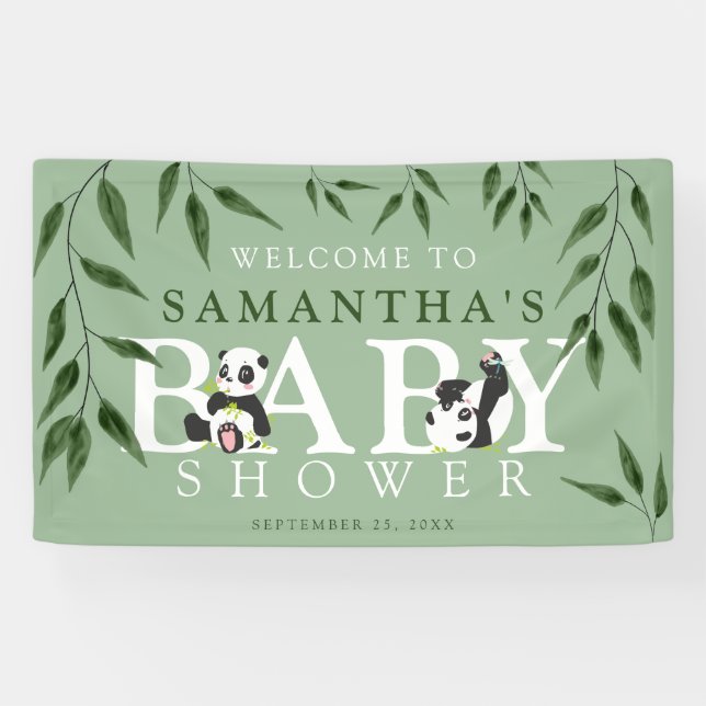 Niedliche Panda & Foliage Neutral Baby Dusche Banner (Horizontal)