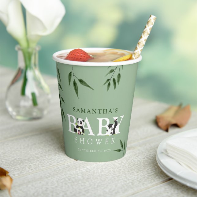 Niedliche Panda & Foliage Neutral Baby Dusche Pappbecher (In Situ)