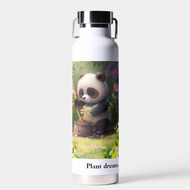 Niedliche Panda Gärtnerei Blume Schmetterlinge Zit Trinkflasche (Vorne)