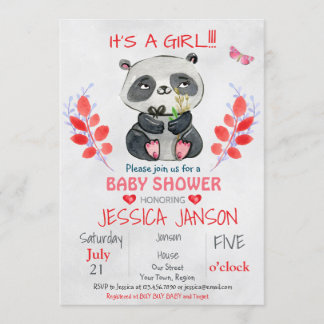 NIEDLICHE PANDA GIRL BABY SHOWING INVITATION EINLADUNG