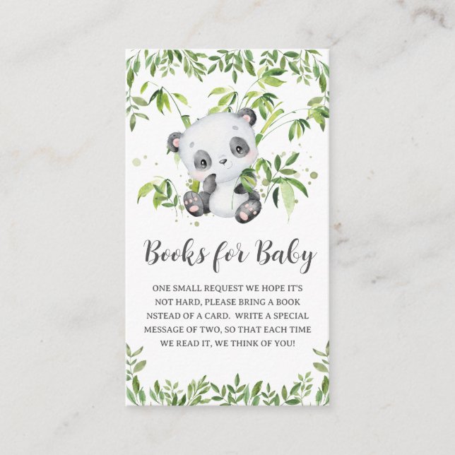 Niedliche Panda Greenery Baby Shower Books for Bab Begleitkarte (Vorderseite)