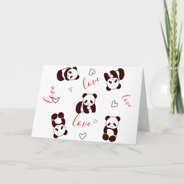 Niedliche Panda Herzkarte Valentinstag Feiertagskarte (Vorderseite)