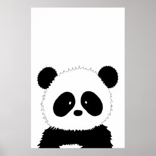 Niedliche Panda Illustration Schwarz-Weiß-Minimali Poster