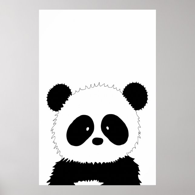Niedliche Panda Illustration Schwarz-Weiß-Minimali Poster (Vorne)