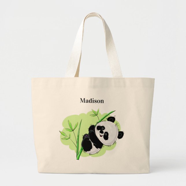 Niedliche Panda individuelle Name Tottaschen Jumbo Stoffbeutel (Vorne)