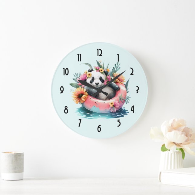 Niedliche Panda-Kühlung in einer Innentröhre Große Wanduhr (Zuhause)
