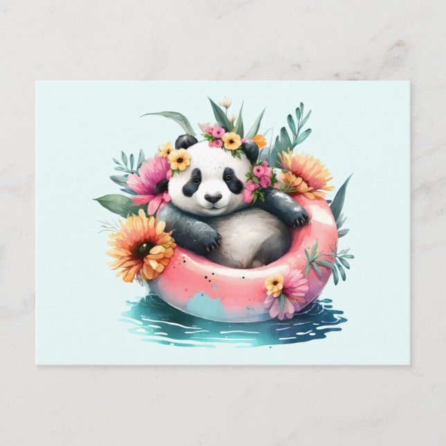 Niedliche Panda-Kühlung in einer Innentröhre Postkarte (Vorderseite)