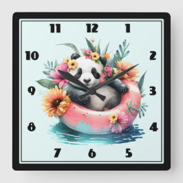 Niedliche Panda-Kühlung in einer Innentröhre Quadratische Wanduhr