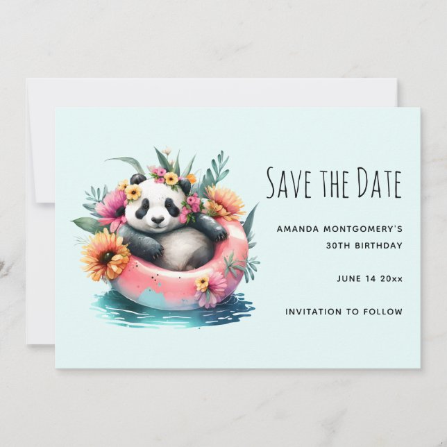 Niedliche Panda-Kühlung in einer Innentröhre Save The Date (Vorderseite)