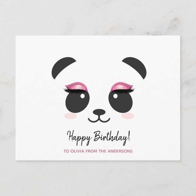 Niedliche Panda Lashes Happy Birthday personalisie Postkarte (Vorderseite)