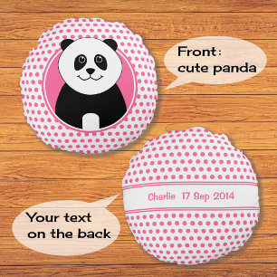 Niedliche panda-pink-fleckige Fleckenname hinten Rundes Kissen