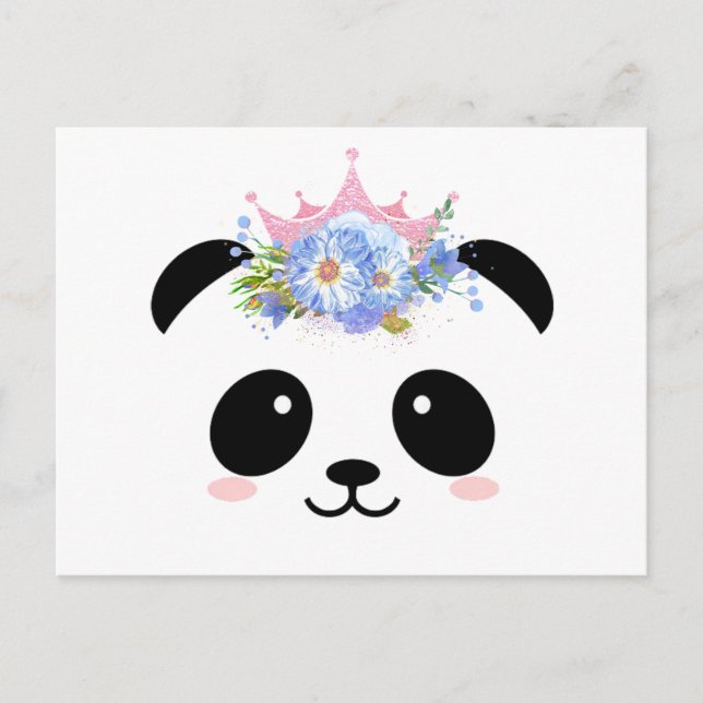 Niedliche Panda-Prinzessin-Blumenkrone Postkarte (Vorderseite)