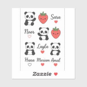 Niedliche Panda, Strawberry & Individuelle Name He Aufkleber