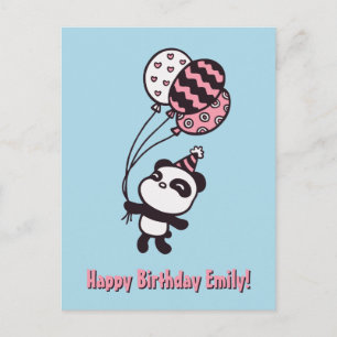 Niedliche Panda und Balloons, Happy Birthday Card Postkarte