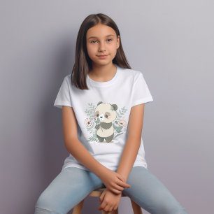 Niedliche Panda und rosa Blume Grafik T-Shirt