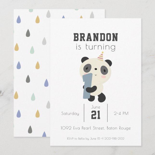 Niedliche Panda zum Geburtstag Einladung (Vorne/Hinten)