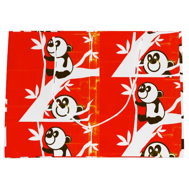 Niedliche Pandas auf einem Bambusbaum  Große Geschenktüte (Vorderseite)