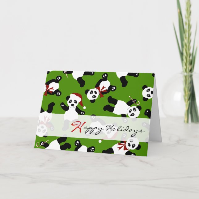 Niedliche Pandas Happy Holidays Weihnachtsmannmütz Feiertagskarte (Vorderseite)