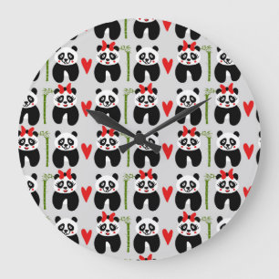 Niedliche Pandas Herz: Kindermuster Große Wanduhr