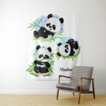 Niedliche Pandas individuelle Name Tapisserien