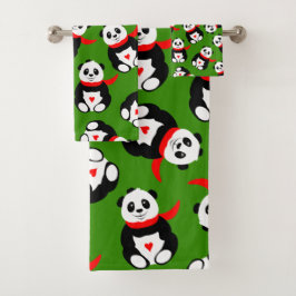 Niedliche Pandas mit britischen Bowler-Hats und Re Badhandtuch Set