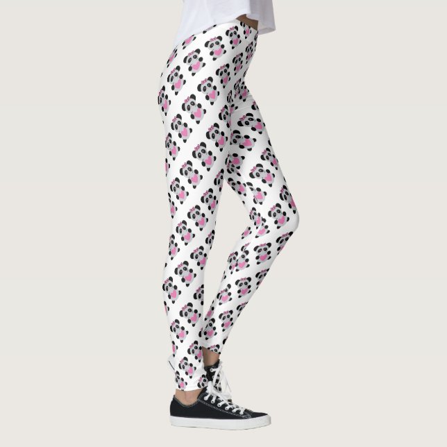 Niedliche Pandas mit rosa Herzen Leggings (Rechts)