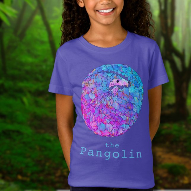 Niedliche Pangolin-Farben T-Shirt (Cute pangolin colorful animal art T-shirt pink purple blue rolled up pangolin illustration )
