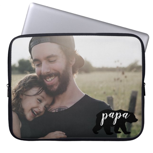 Niedliche Papa-Bären-Silhouette mit individuellem  Laptopschutzhülle (Vorderseite)