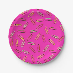 NIEDLICHE Papierklammern auf rosa Pappteller