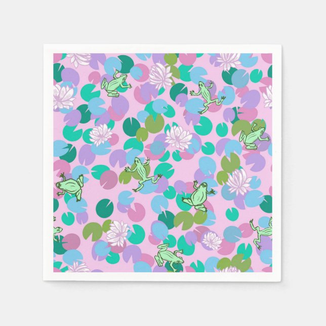 Niedliche Papierservietten aus Froschkunst mit ros (Vorderseite)