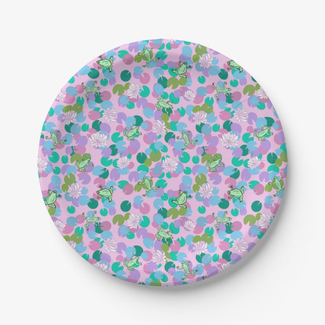 Niedliche Papiertafel aus Froschkunst mit rosa Hin Pappteller (Vorderseite)