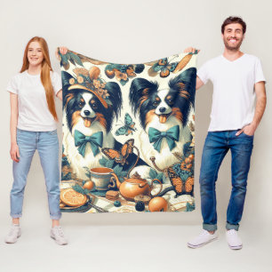 Niedliche Papillon Dog Illustration Fleecedecke